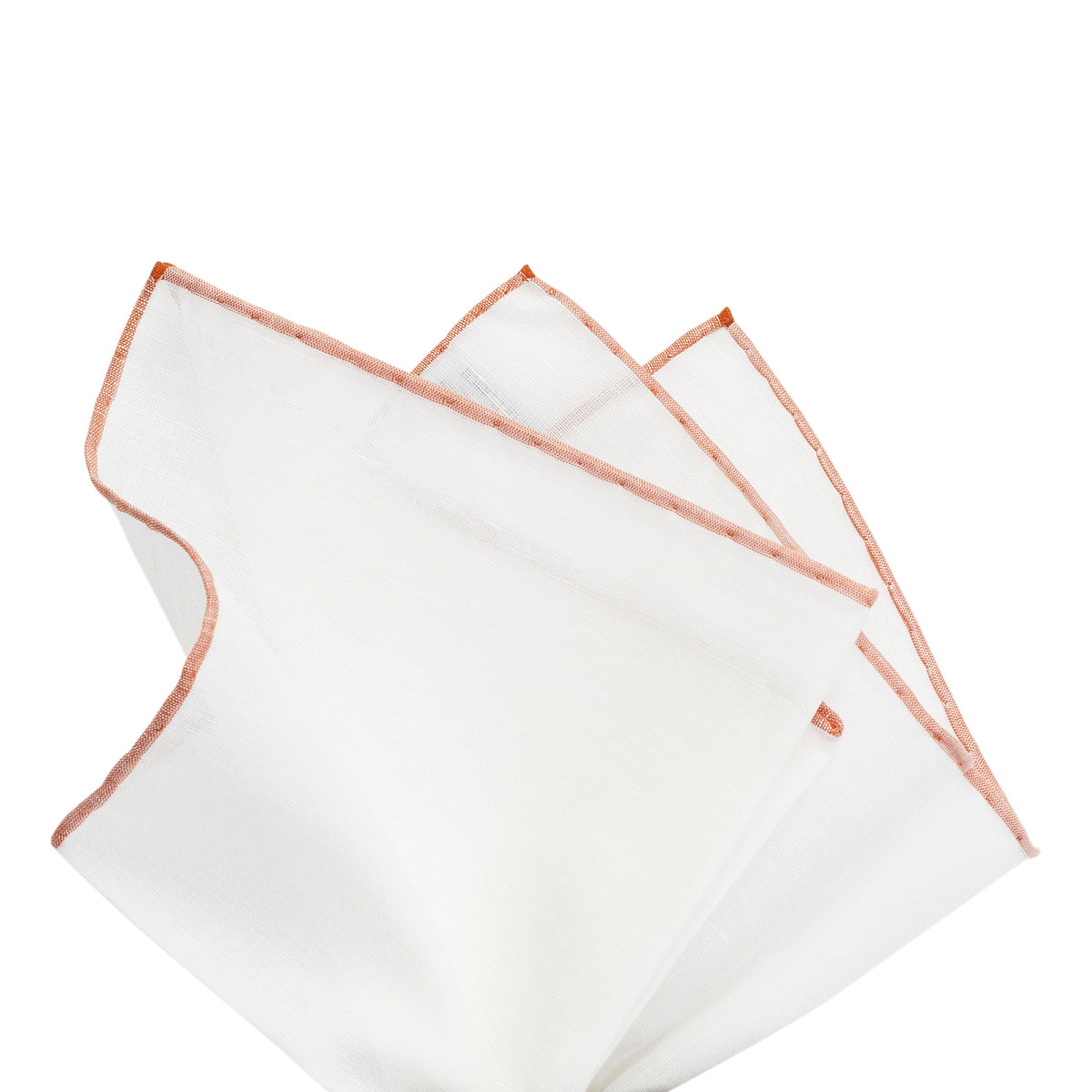 Simonnot Godard White Cotton/Linen with Caramel Border Pocket Square