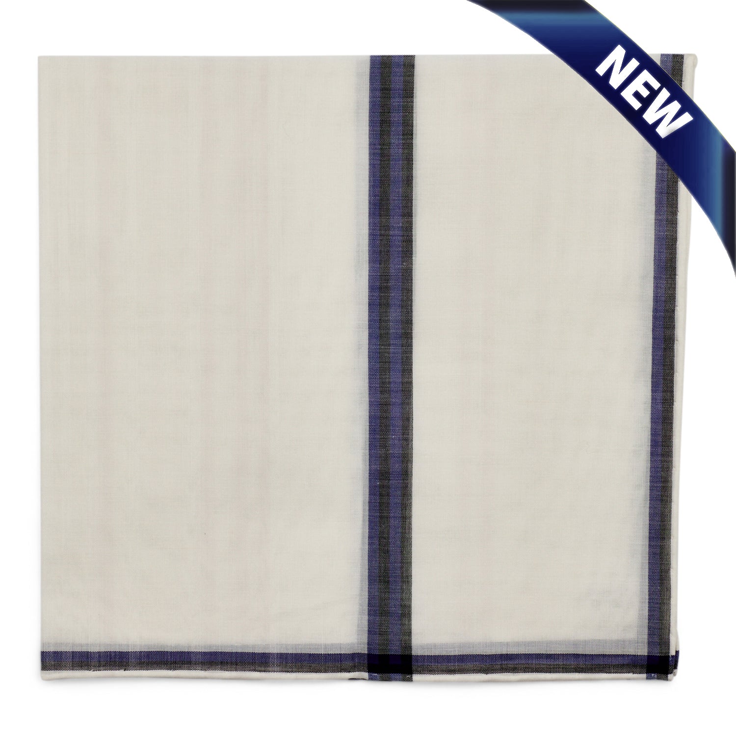 Simonnot Godard Smoking White With Blue & Black Border Cotton Pocket Square