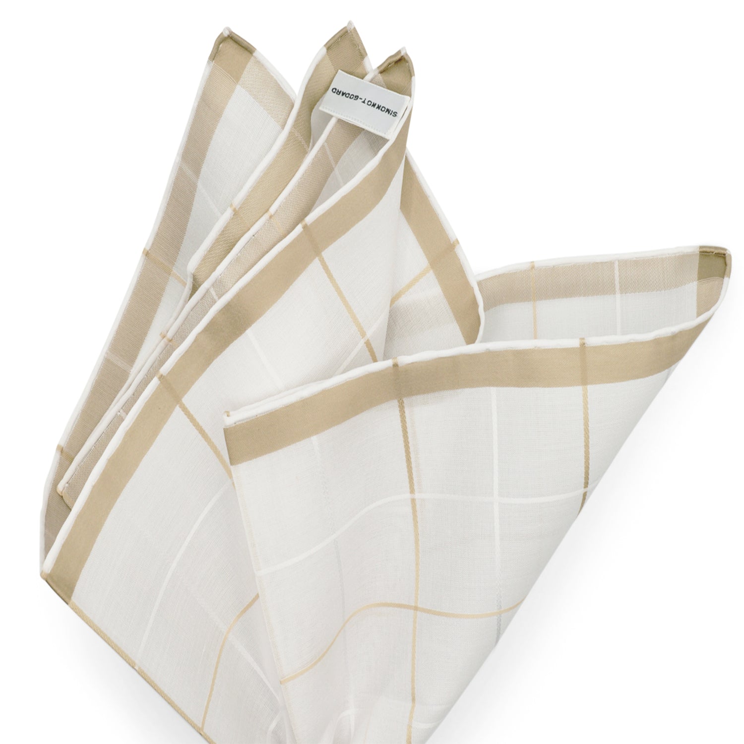 Simonnot Godard Quadrille White and Ivory Satin Check 100% Cotton Pocket Square