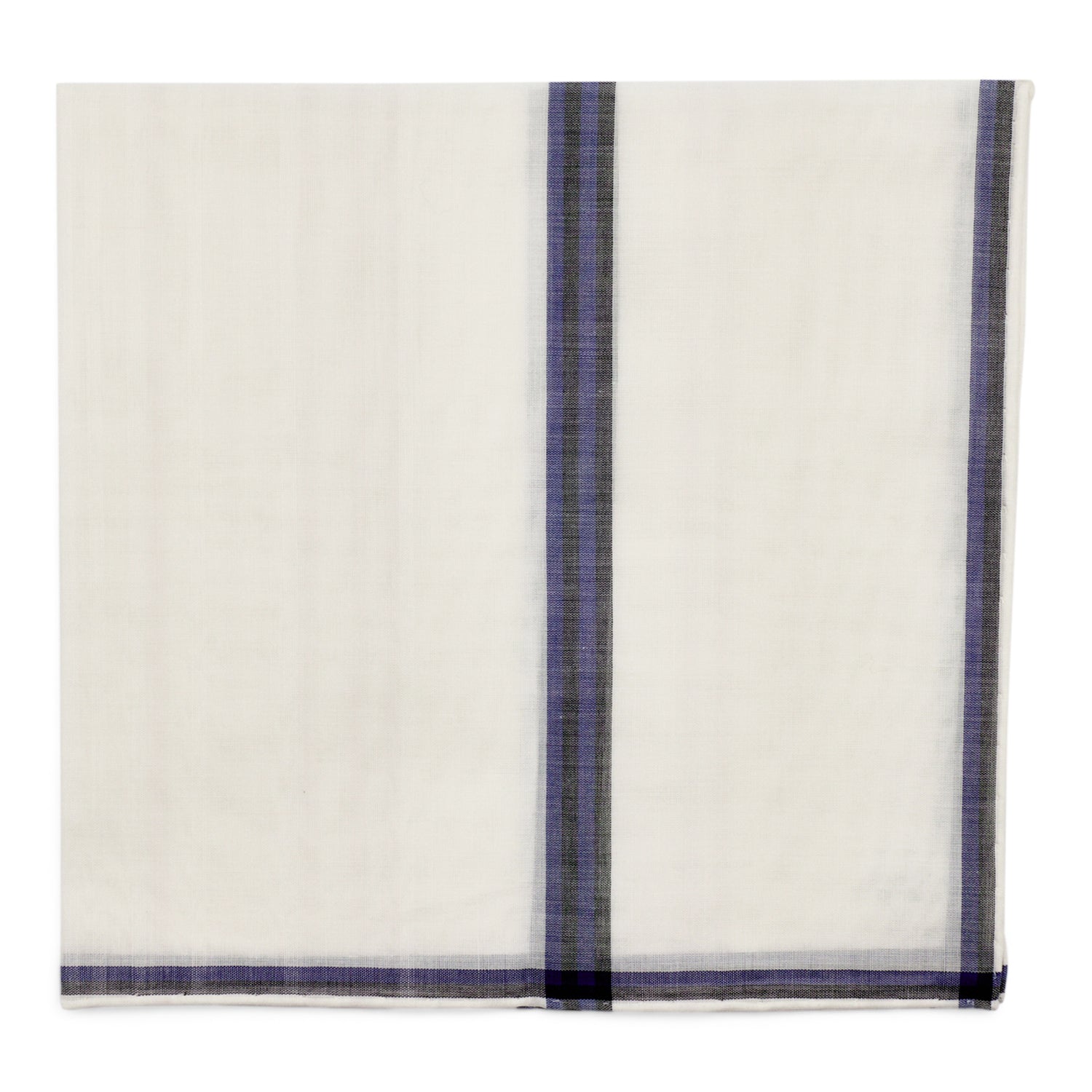 Simonnot Godard Smoking White With Blue & Black Border Cotton Pocket Square