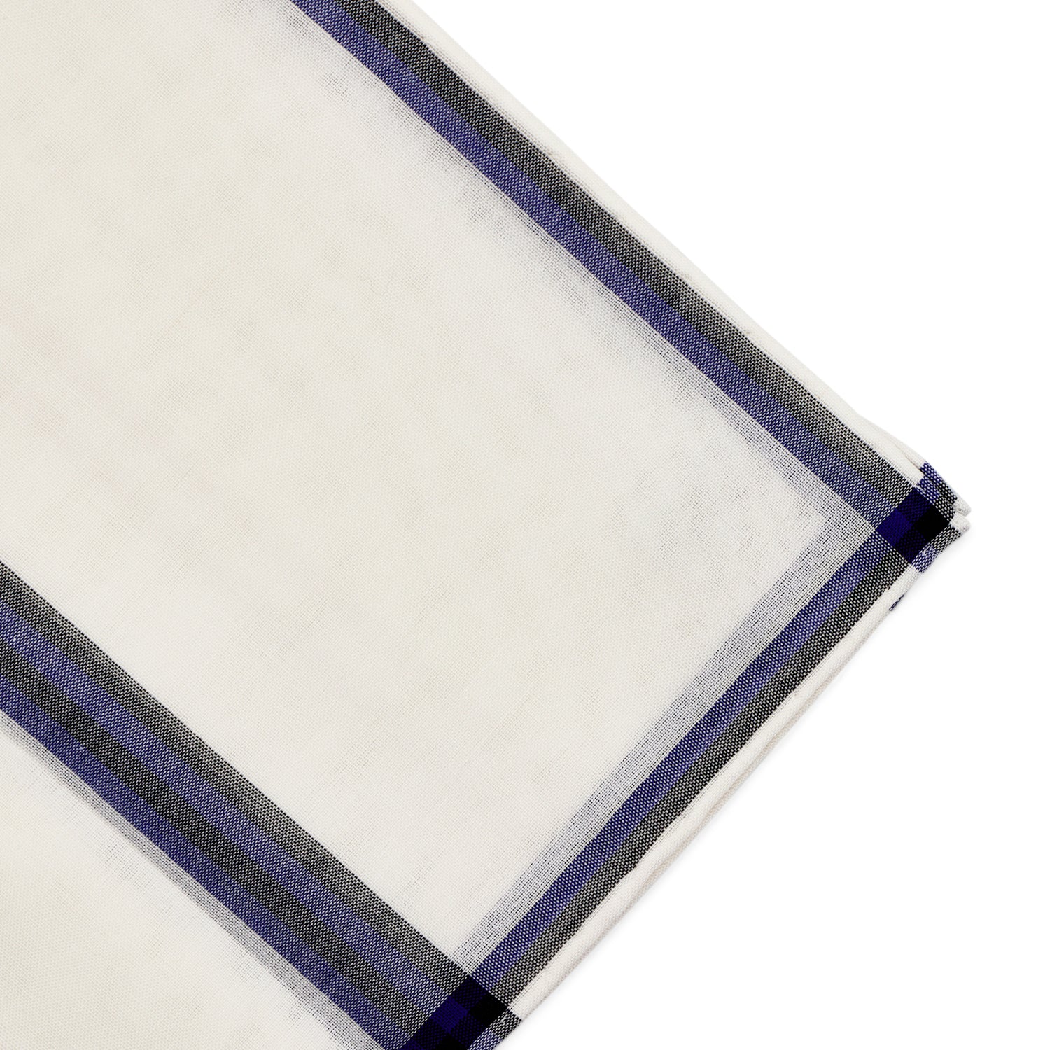 Simonnot Godard Smoking White With Blue & Black Border Cotton Pocket Square