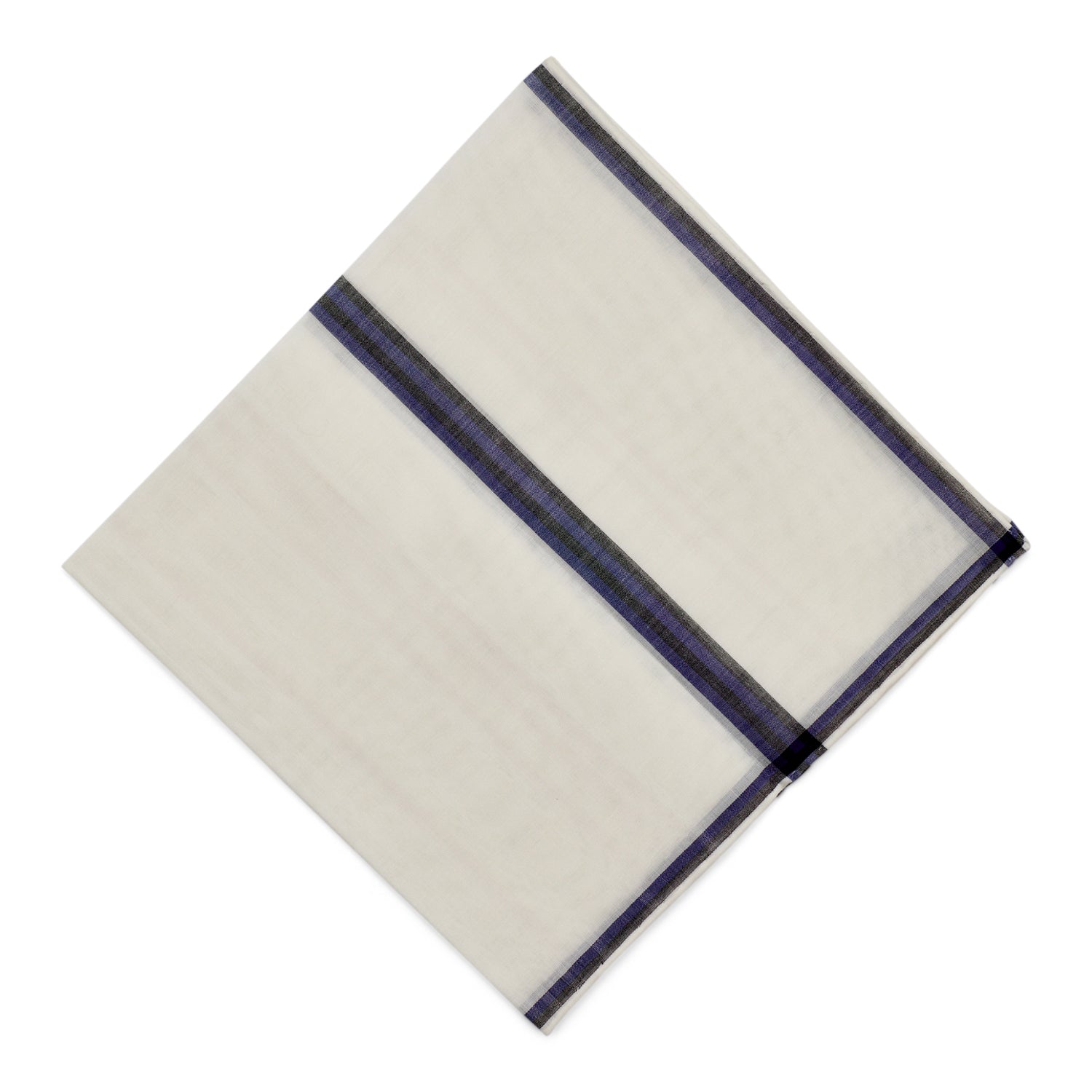 Simonnot Godard Smoking White With Blue & Black Border Cotton Pocket Square