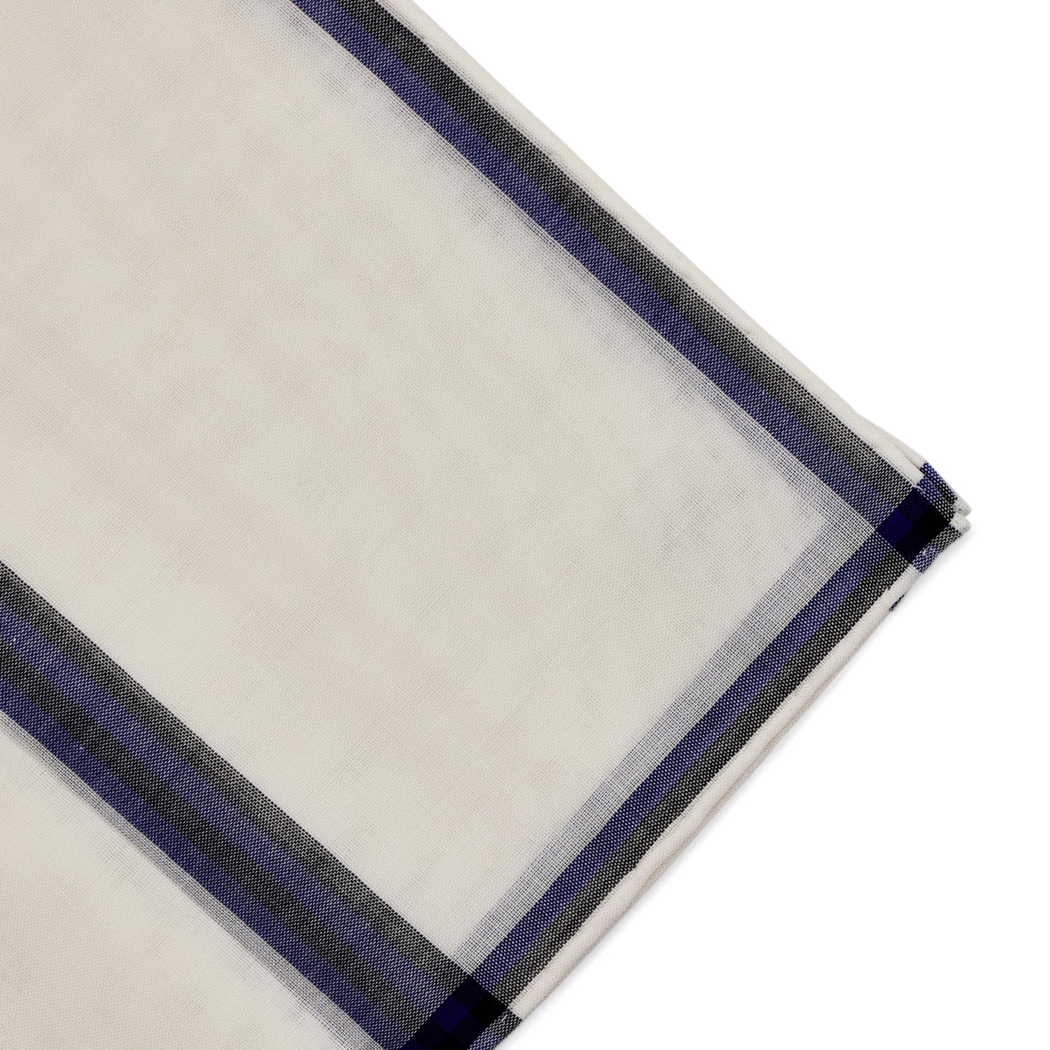 Simonnot Godard Smoking White With Blue & Black Border Cotton Pocket Square