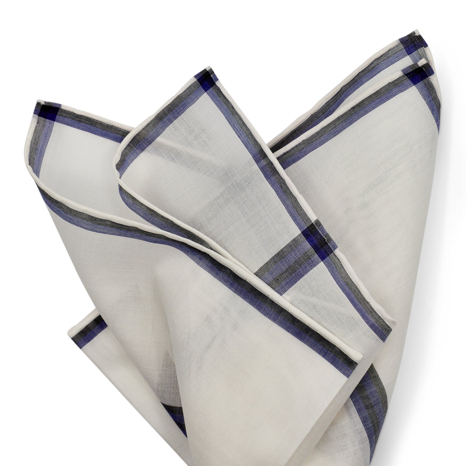 Simonnot Godard Smoking White With Blue & Black Border Cotton Pocket Square