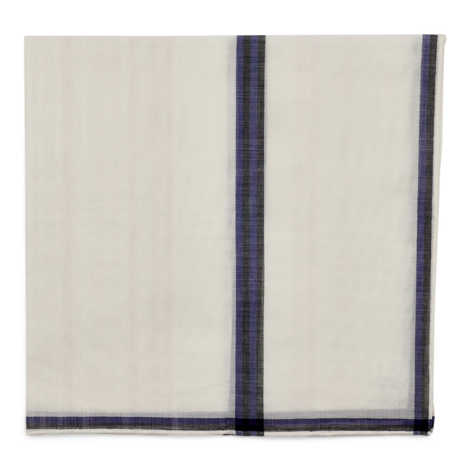 Simonnot Godard Smoking White With Blue & Black Border Cotton Pocket Square