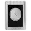 S.T. Dupont cigar cutter stand with chrome finish, black panel, and engraved D logo on brushed metal oval center.