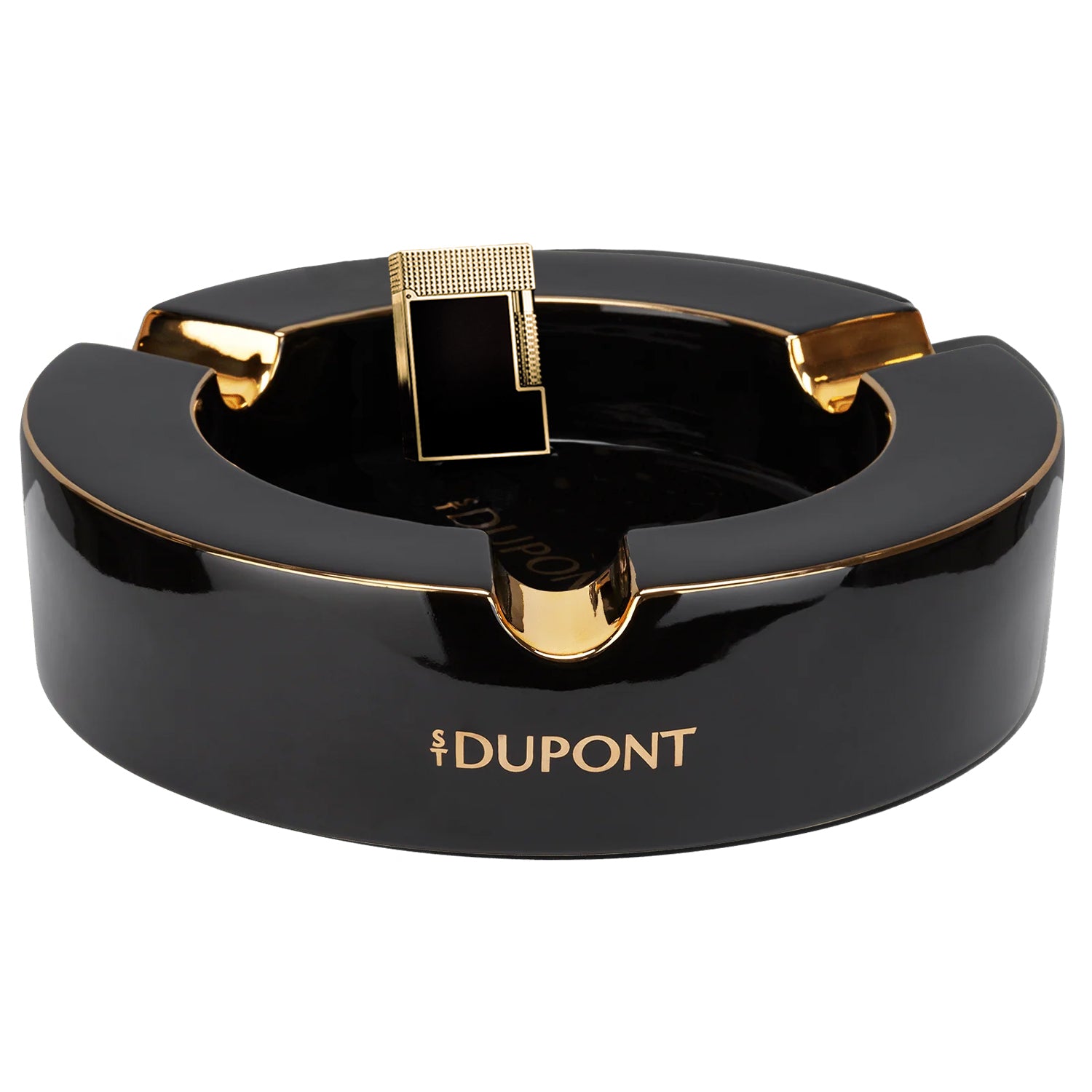 S.T. Dupont XL Black & Gold Porcelain Cigar Ashtray