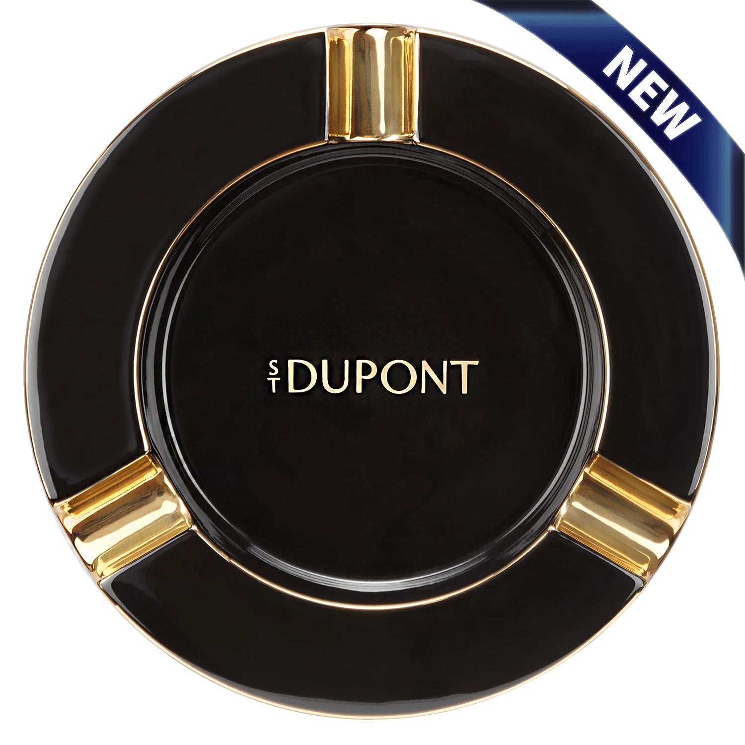 S.T. Dupont XL Black & Gold Porcelain Cigar Ashtray