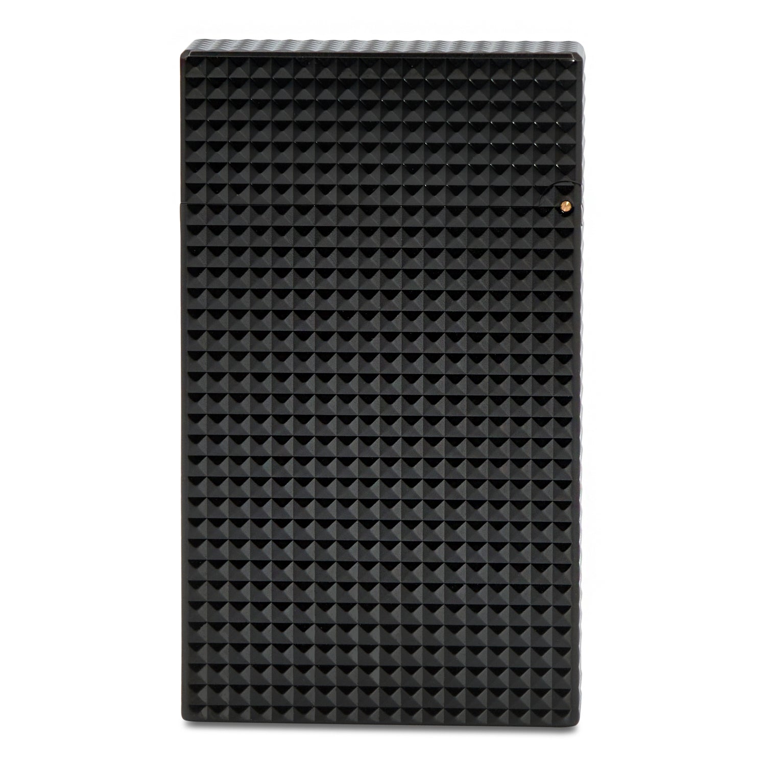 Black textured rectangular object on a white background