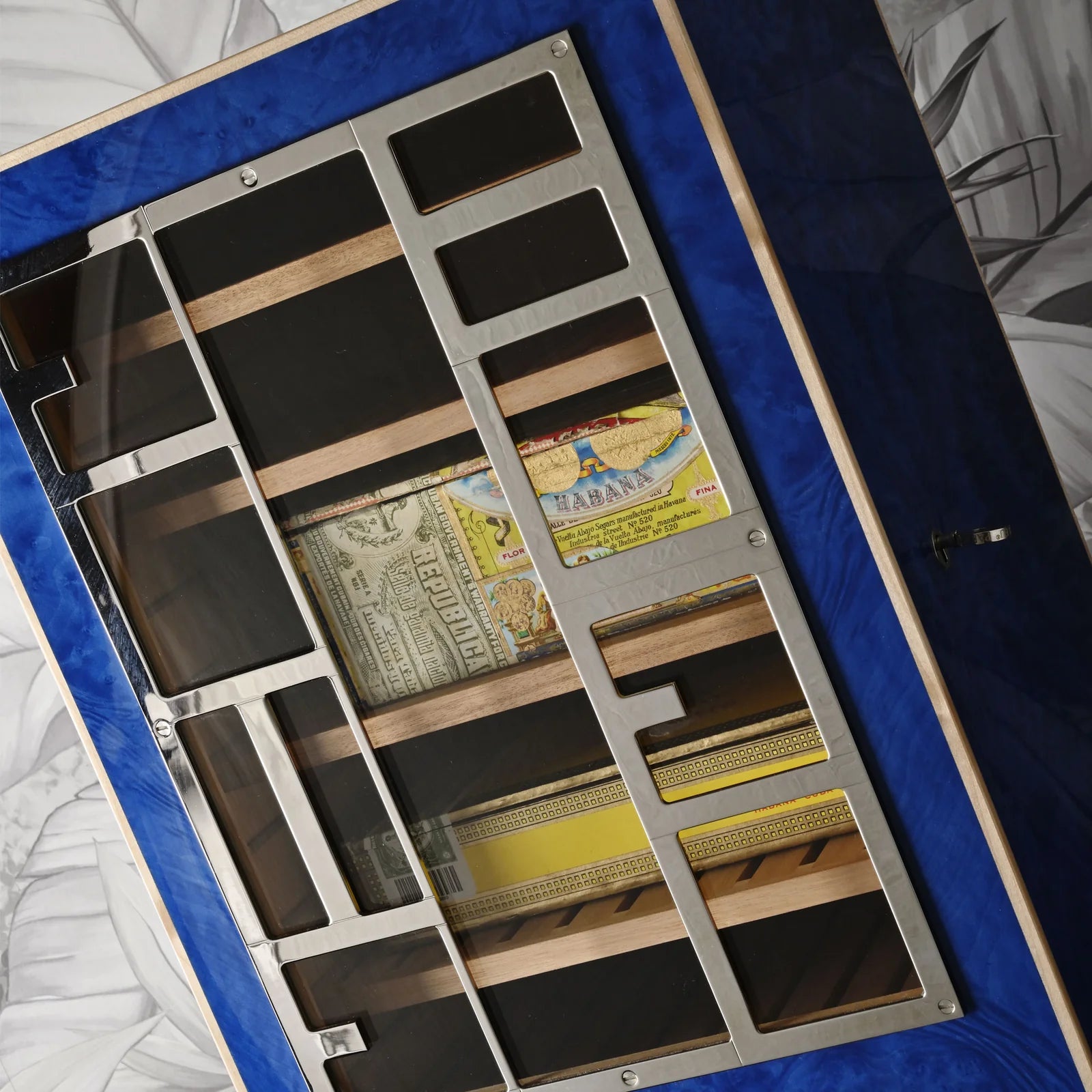 Elie Bleu Blue Madrona Burl Classic Humidor Cabinet  (150 Cigars)