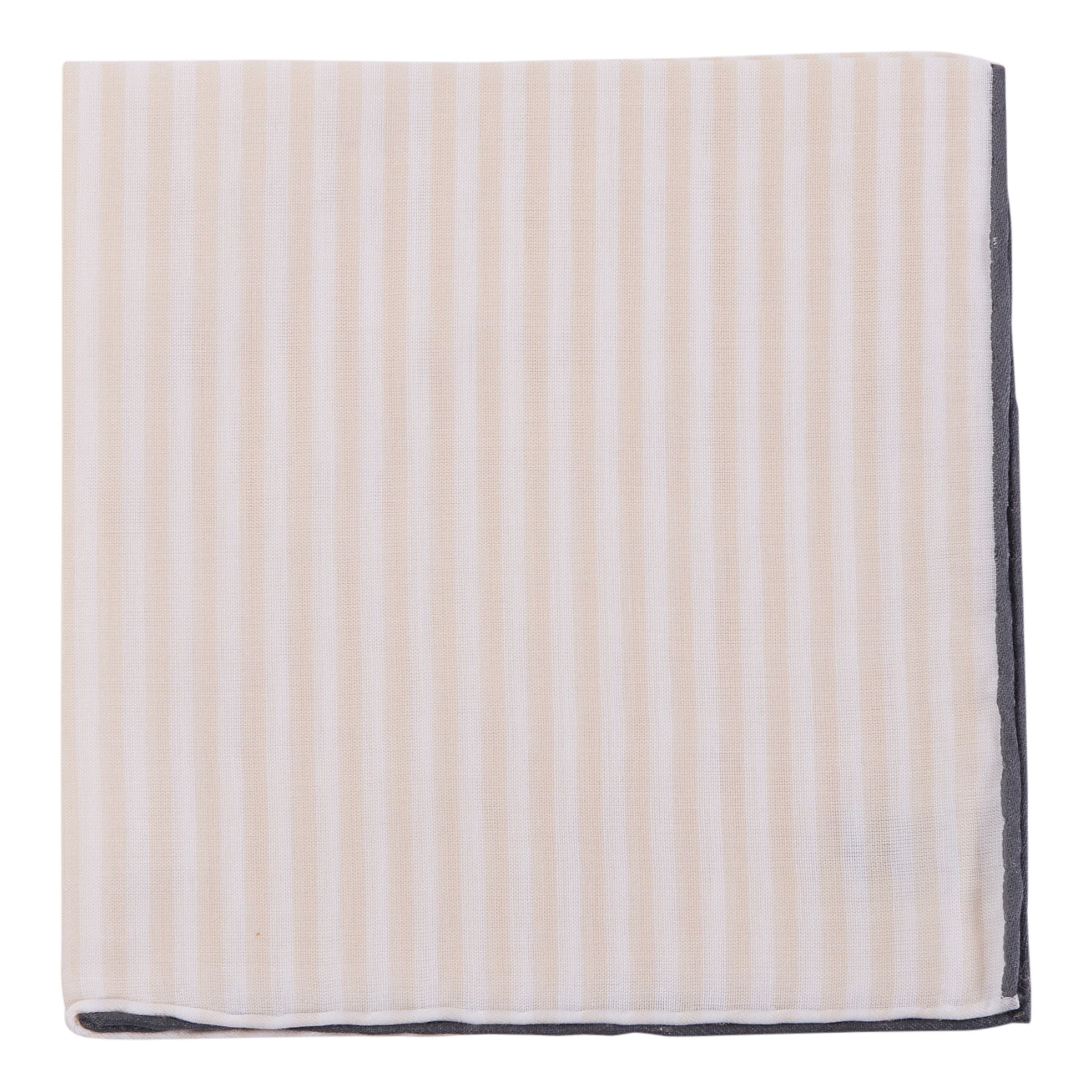 Simonnot Godard Ivory & White Striped Cotton Pocket Square