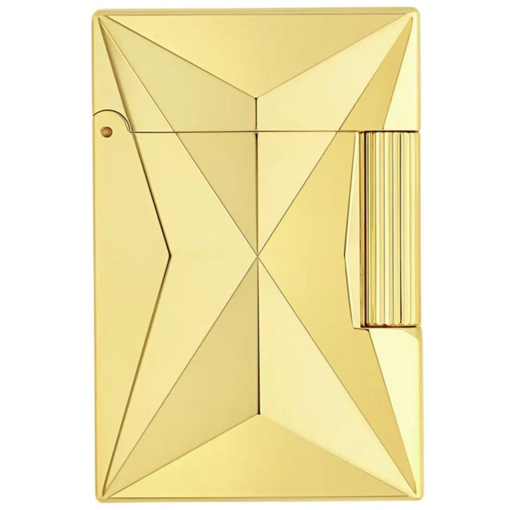 The S.T. Dupont Line 2 Small Gold Fire X Lighter is a luxurious, meticulously crafted lighter featuring a radiant gold finish with polished accents, combining innovative technology with timeless elegance for a perfect and consistent flame.