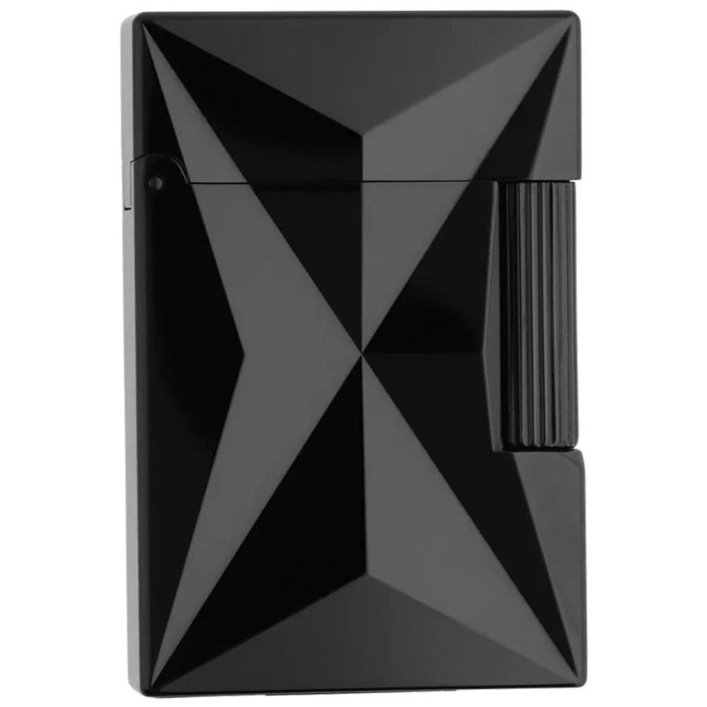 The S.T. Dupont Line 2 Small Black Fire X Lighter is a luxurious, meticulously crafted lighter featuring a sleek black lacquer finish with polished chrome accents, combining innovative technology with timeless elegance for a perfect and consistent flame.