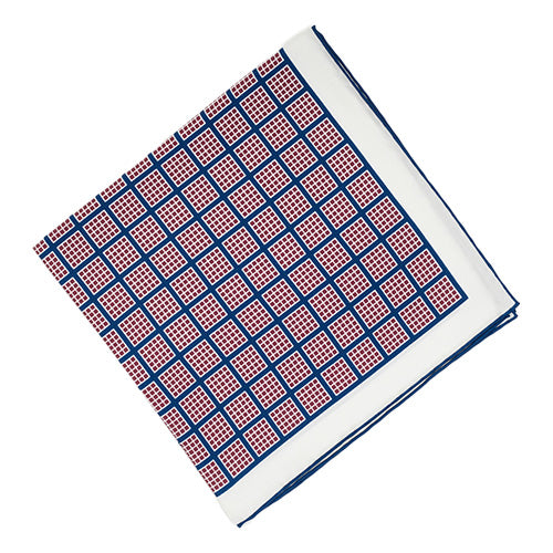 A custom-crafted Sovereign Grade White/Navy Quadrant Pocket Square available at KirbyAllison.com, offering a sophisticated touch to your attire, set against a white background.