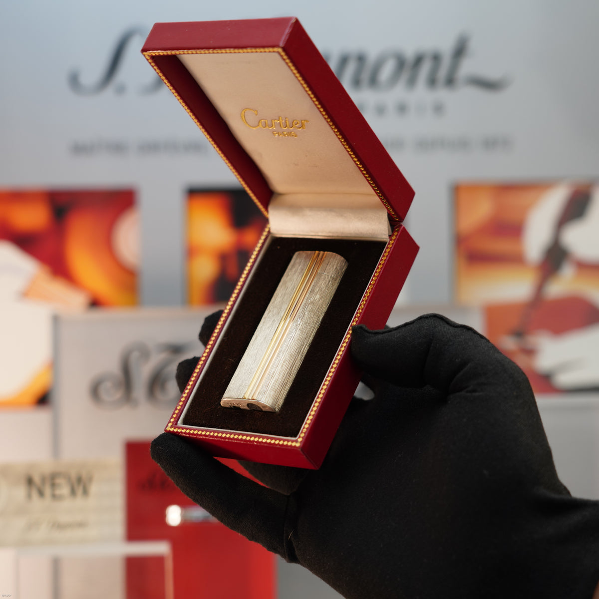 Vintage 1970 Cartier Must de Cartier Solid 925 Sterling Silver & 18K Trinity Gold Band Lighter – Mint Full Set