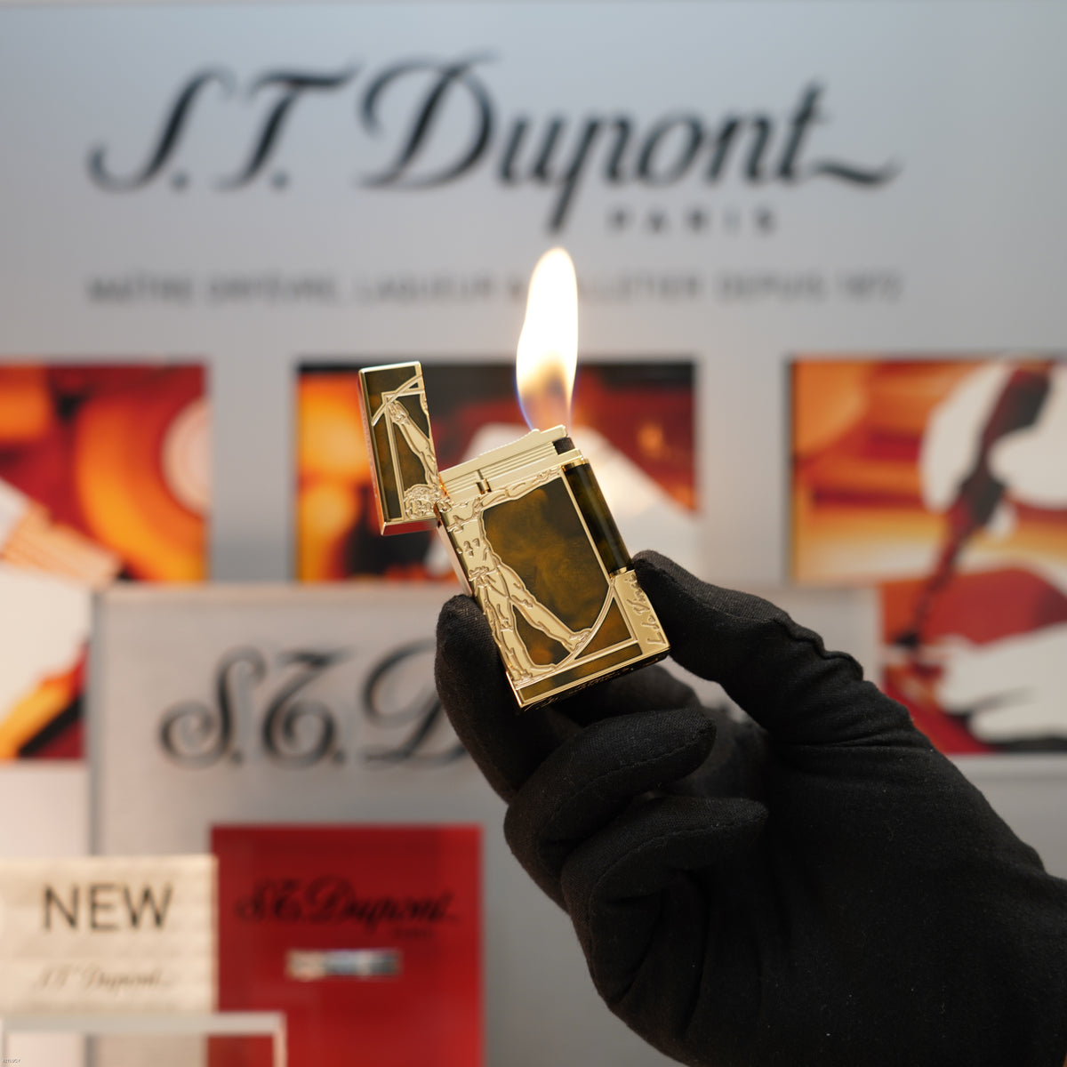 Vintage 2016 S.T. Dupont Ligne 2 Large “Vitruvian Man” Limited Edition Brown Chinese Lacquer Lighter – Leonardo da Vinci Full Set