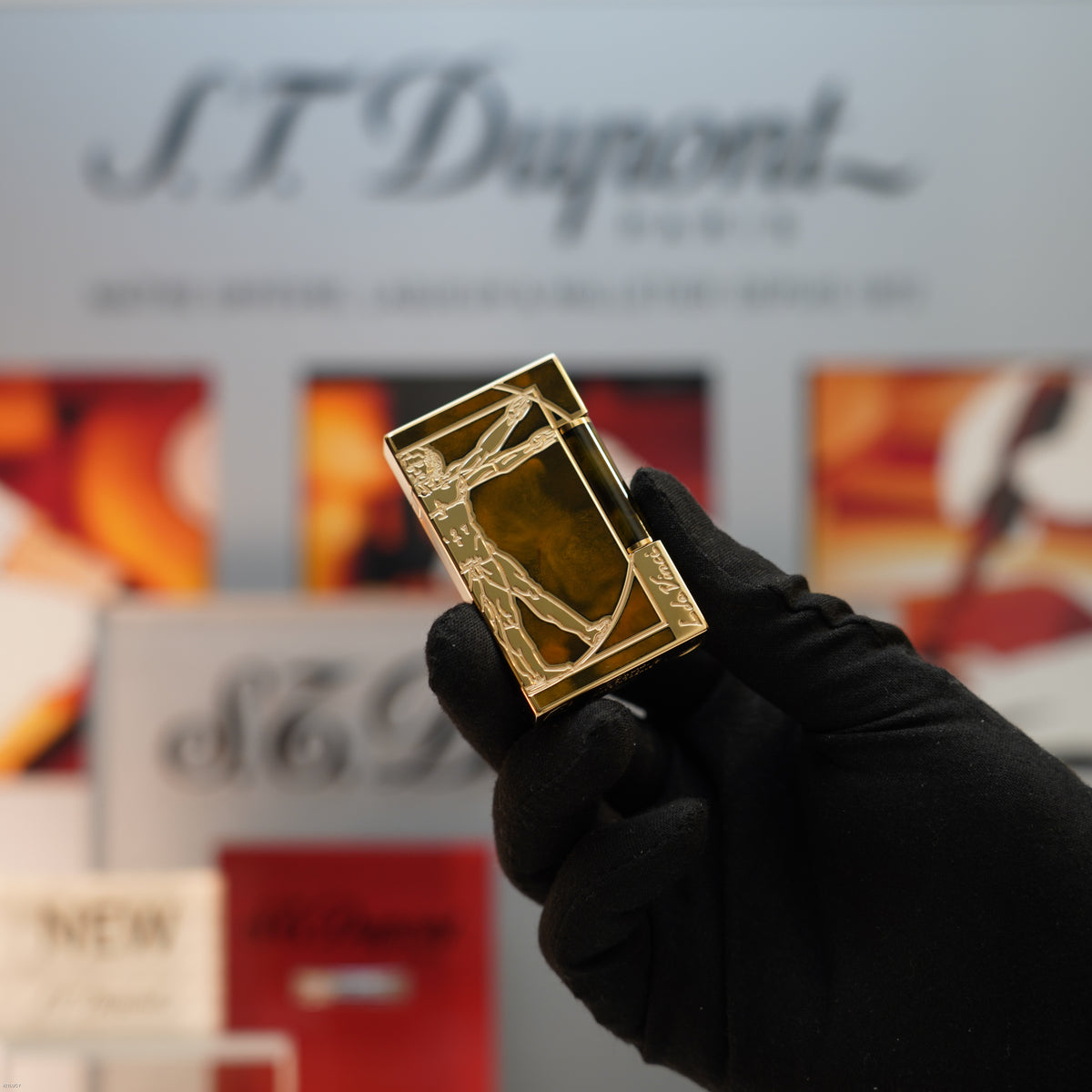 Vintage 2016 S.T. Dupont Ligne 2 Large “Vitruvian Man” Limited Edition Brown Chinese Lacquer Lighter – Leonardo da Vinci Full Set