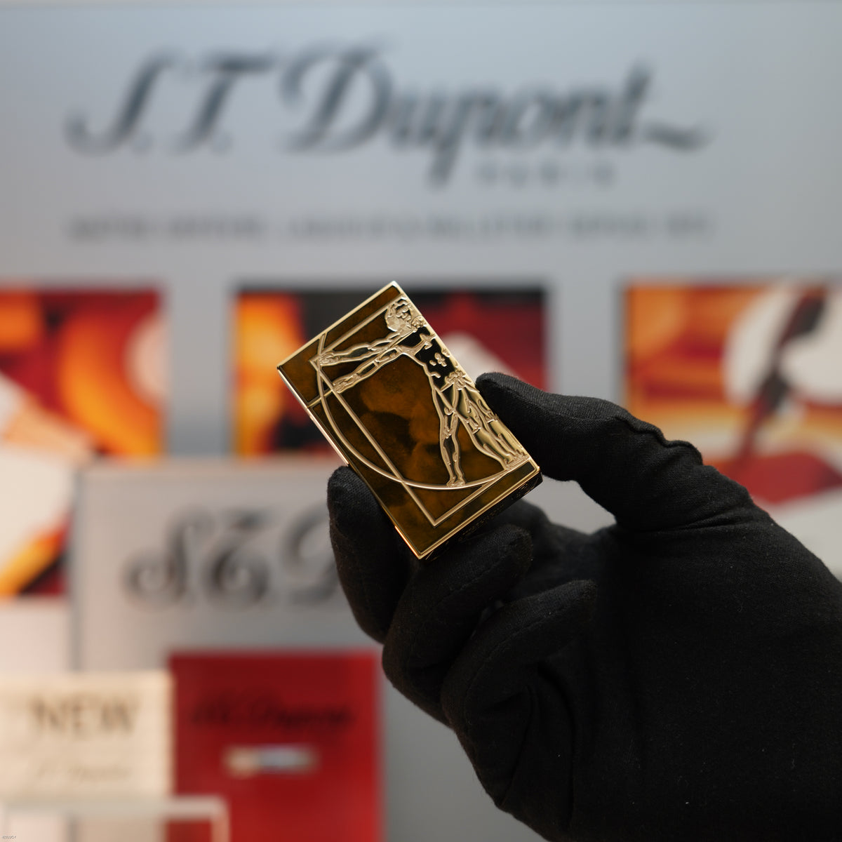Vintage 2016 S.T. Dupont Ligne 2 Large “Vitruvian Man” Limited Edition Brown Chinese Lacquer Lighter – Leonardo da Vinci Full Set