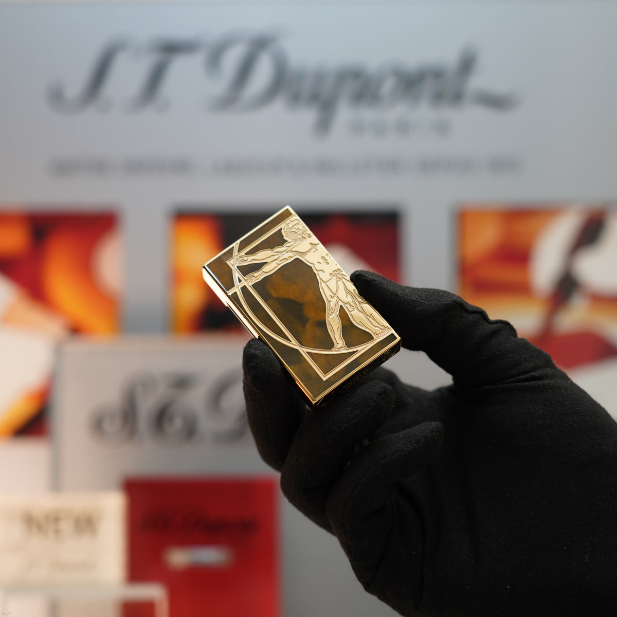 Vintage 2016 S.T. Dupont Ligne 2 Large “Vitruvian Man” Limited Edition Brown Chinese Lacquer Lighter – Leonardo da Vinci Full Set