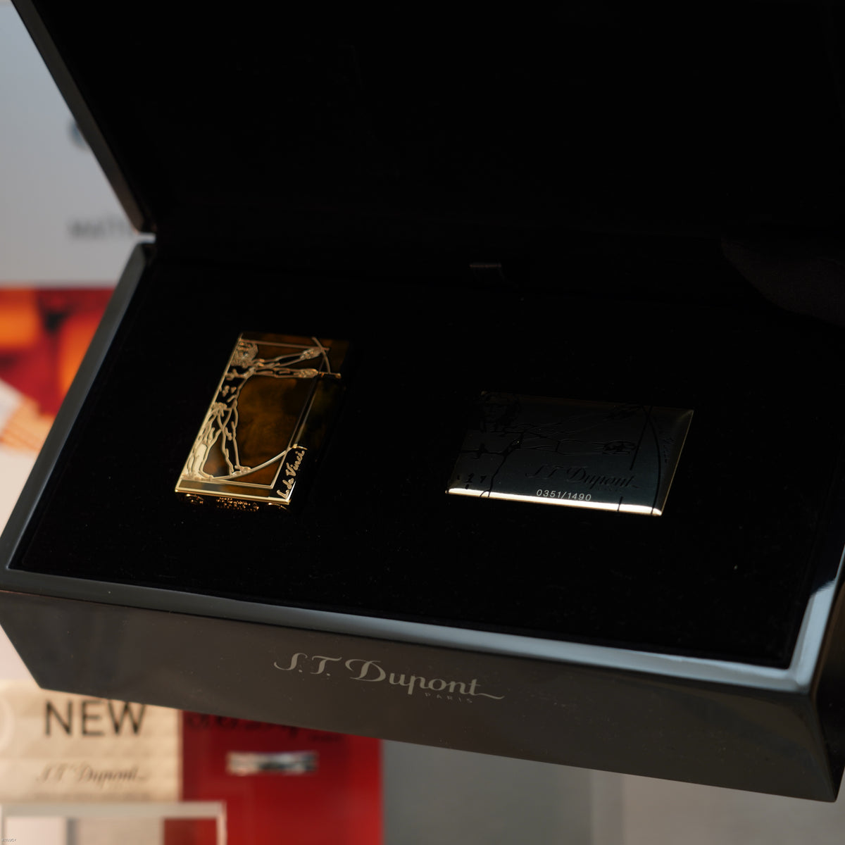 Vintage 2016 S.T. Dupont Ligne 2 Large “Vitruvian Man” Limited Edition Brown Chinese Lacquer Lighter – Leonardo da Vinci Full Set