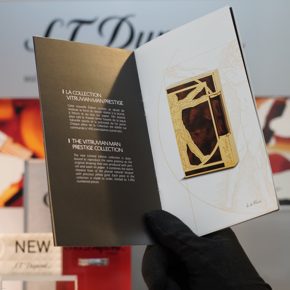 Vintage 2016 S.T. Dupont Ligne 2 Large “Vitruvian Man” Limited Edition Brown Chinese Lacquer Lighter – Leonardo da Vinci Full Set