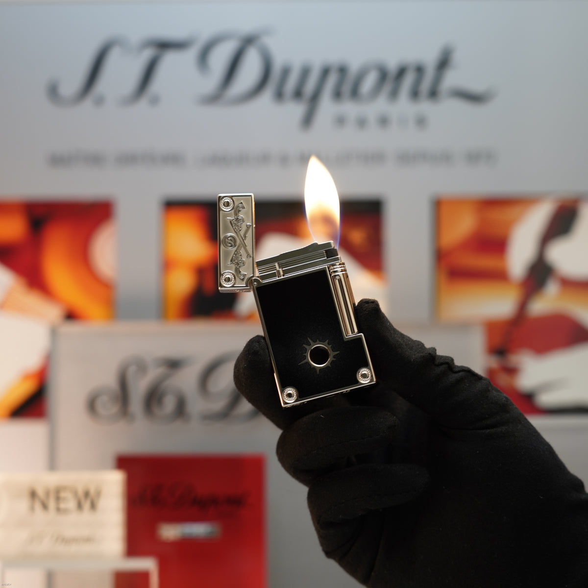 Vintage 2017 S.T. Dupont Ligne 2 Large “Conquest of the Wild West” Limited Edition Platinum & Black Chinese Lacquer Lighter – Full Set