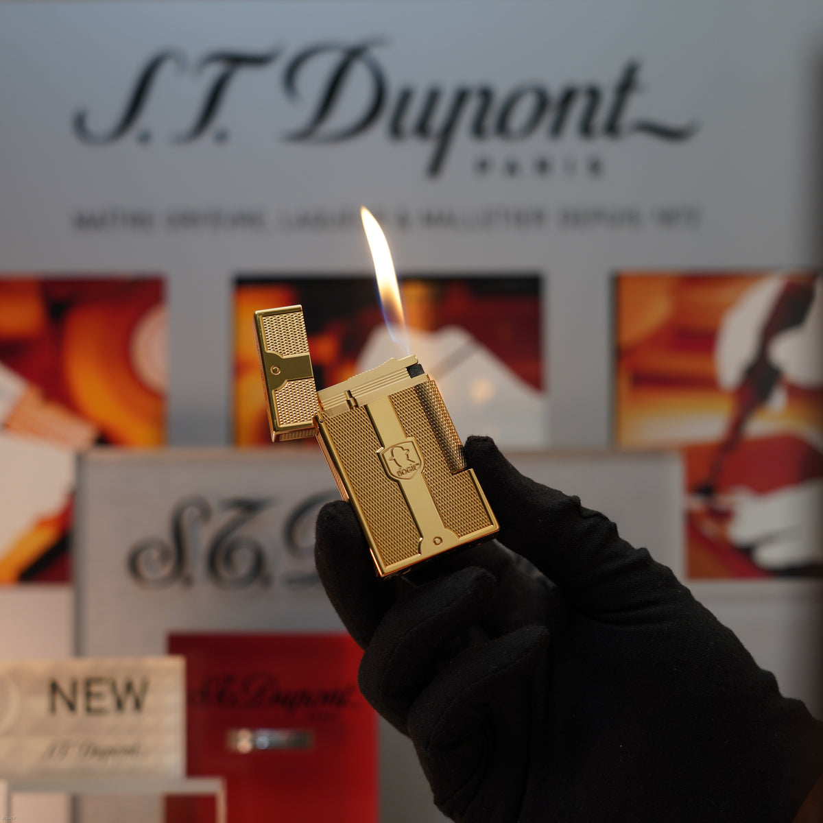Vintage 2016 S.T. Dupont Humphrey Bogart Limited Edition Ligne 2 Large Gold Lighter & Fountain Pen Set – Mint Full Set