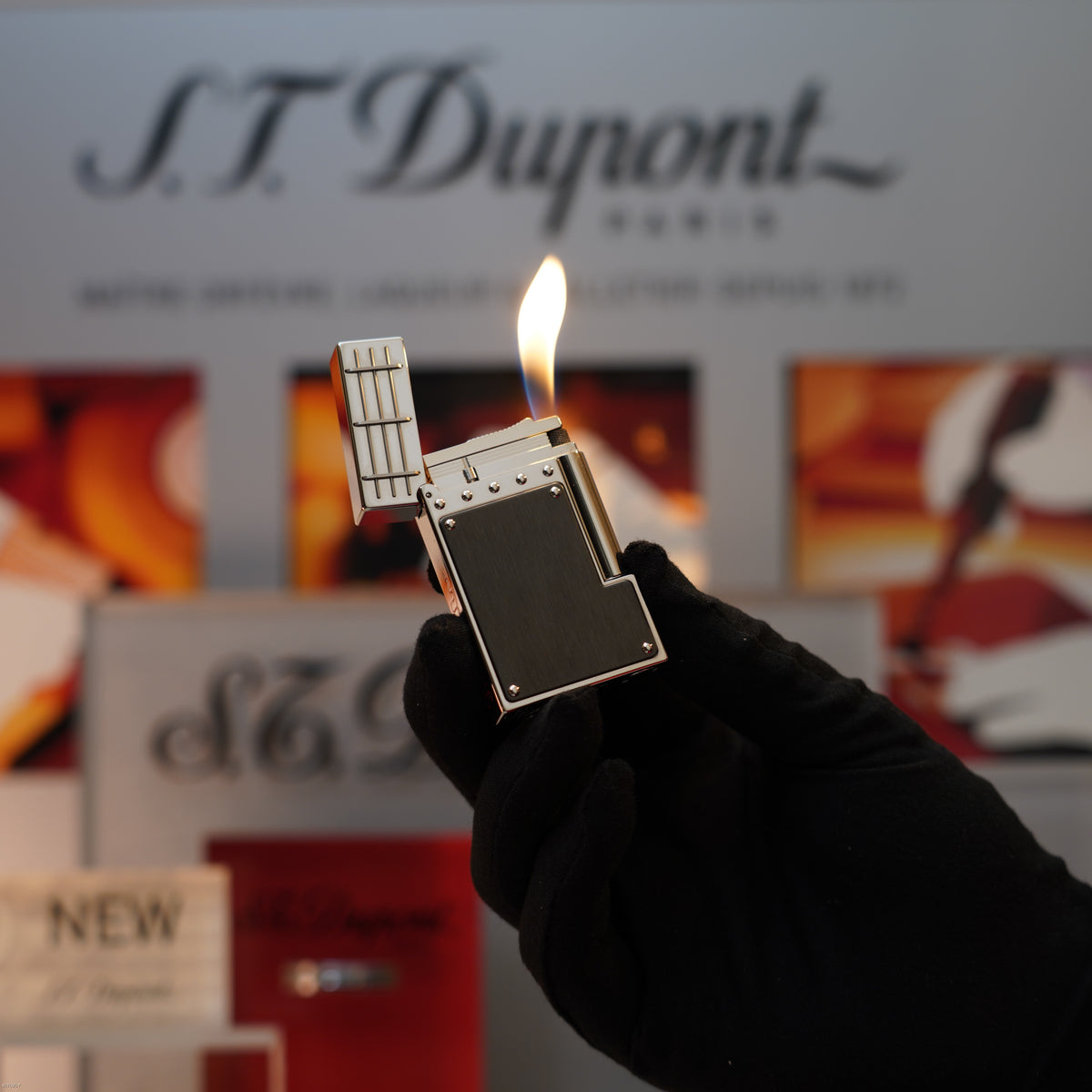 Vintage 2007 S.T. Dupont French Line Limited Edition Black Steel & Platinum Ligne 2 Large Lighter & Fountain Pen Set – Mint Full Set