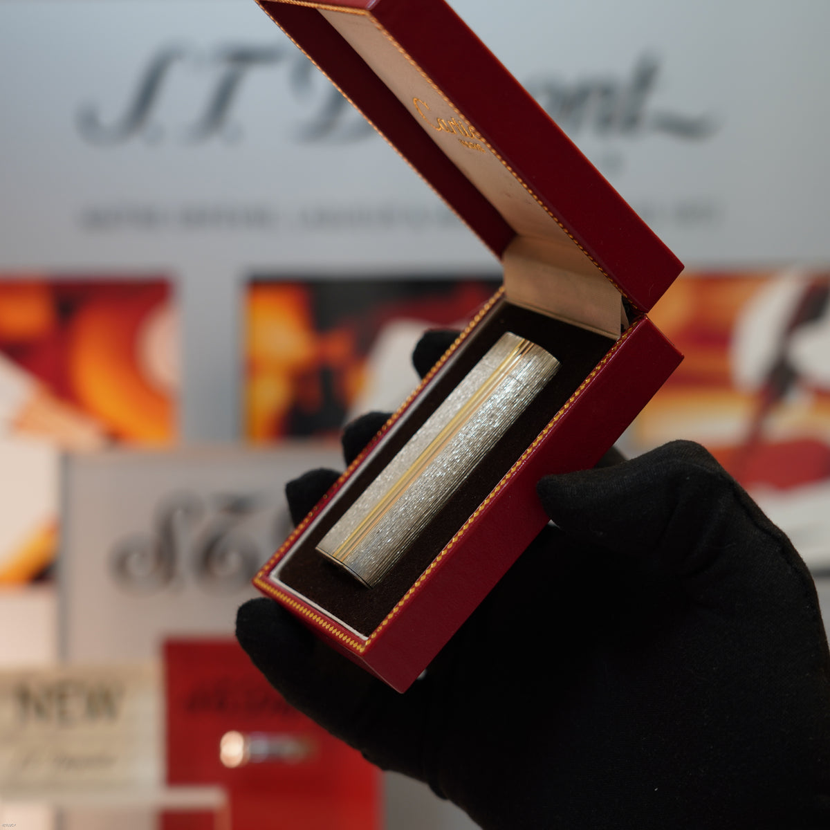 Vintage 1970 Cartier Must de Cartier Solid 925 Sterling Silver & 18K Trinity Gold Band Lighter – Mint Full Set