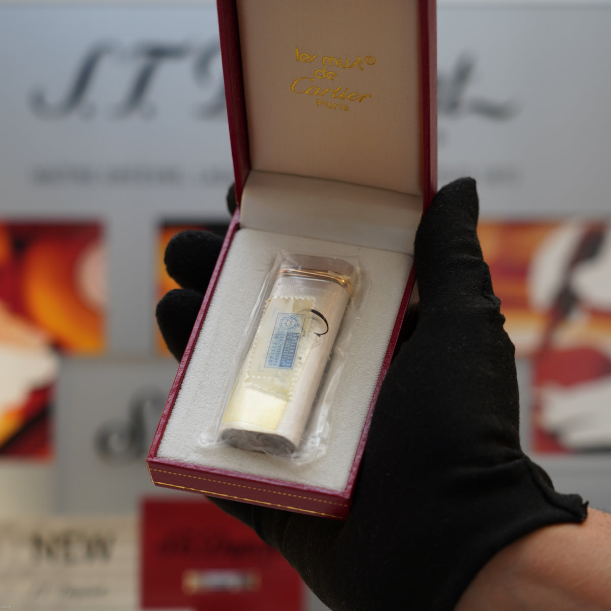 Vintage 1980 Cartier Santos Platinum Finish & 18K Trinity Gold Ring Lighter – NOS Sealed Full Set