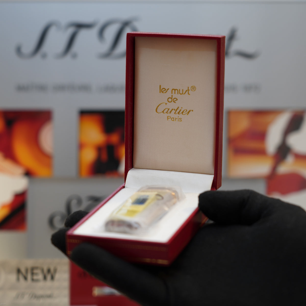 Vintage 1980 Cartier Santos Platinum Finish & 18K Trinity Gold Ring Lighter – NOS Sealed Full Set