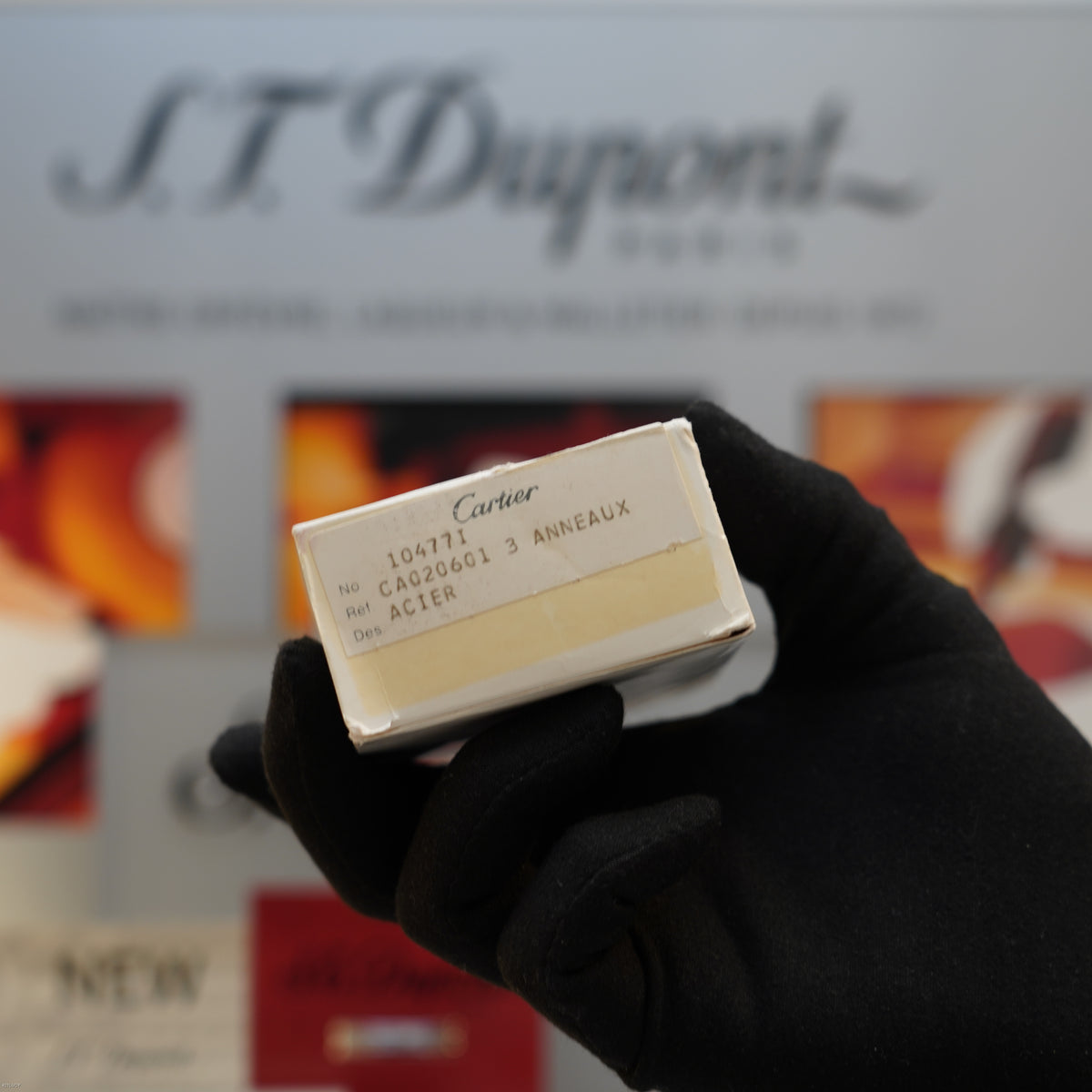 Vintage 1980 Cartier Santos Platinum Finish & 18K Trinity Gold Ring Lighter – NOS Sealed Full Set