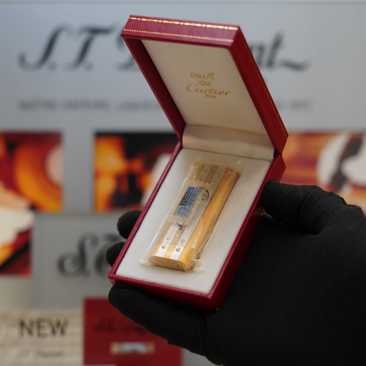 Vintage 1980 Cartier Santos Two-Tone Gold & Platinum Finish Lighter with 18K Gold Screws – NOS Sealed Full Set