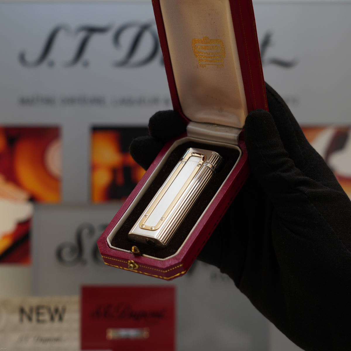 Vintage Early 1980s Cartier Santos Solid 925 Sterling Silver & Solid 18K Gold Lighter – Mint Full Set
