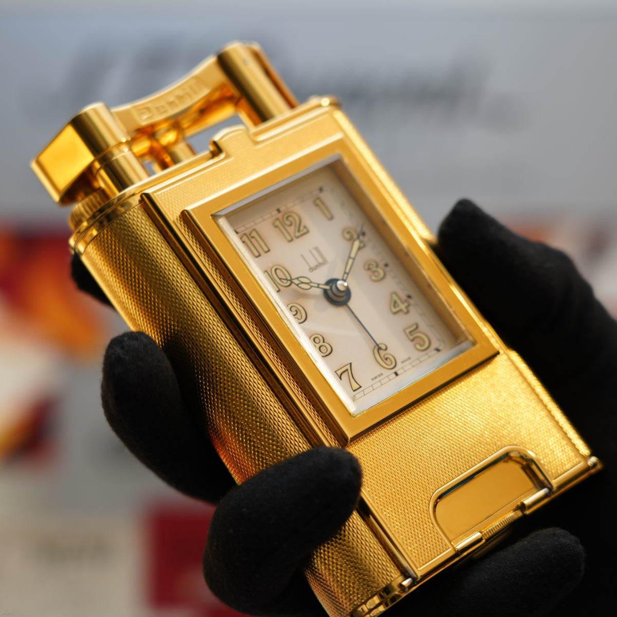 Vintage 1995 Dunhill Giant Table Lighter with Clock Heavy Gold Finish – Limited Edition No. 80 of 100