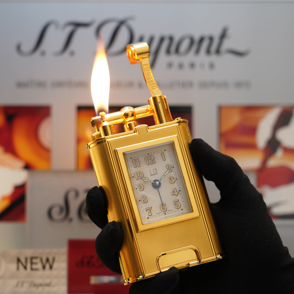 Vintage 1995 Dunhill Giant Table Lighter with Clock Heavy Gold Finish – Limited Edition No. 80 of 100
