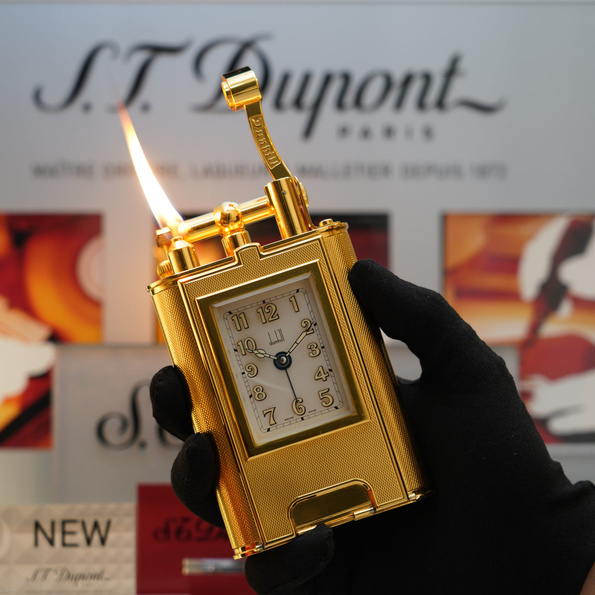 Vintage 1995 Dunhill Giant Table Lighter with Clock Heavy Gold Finish – Limited Edition No. 80 of 100