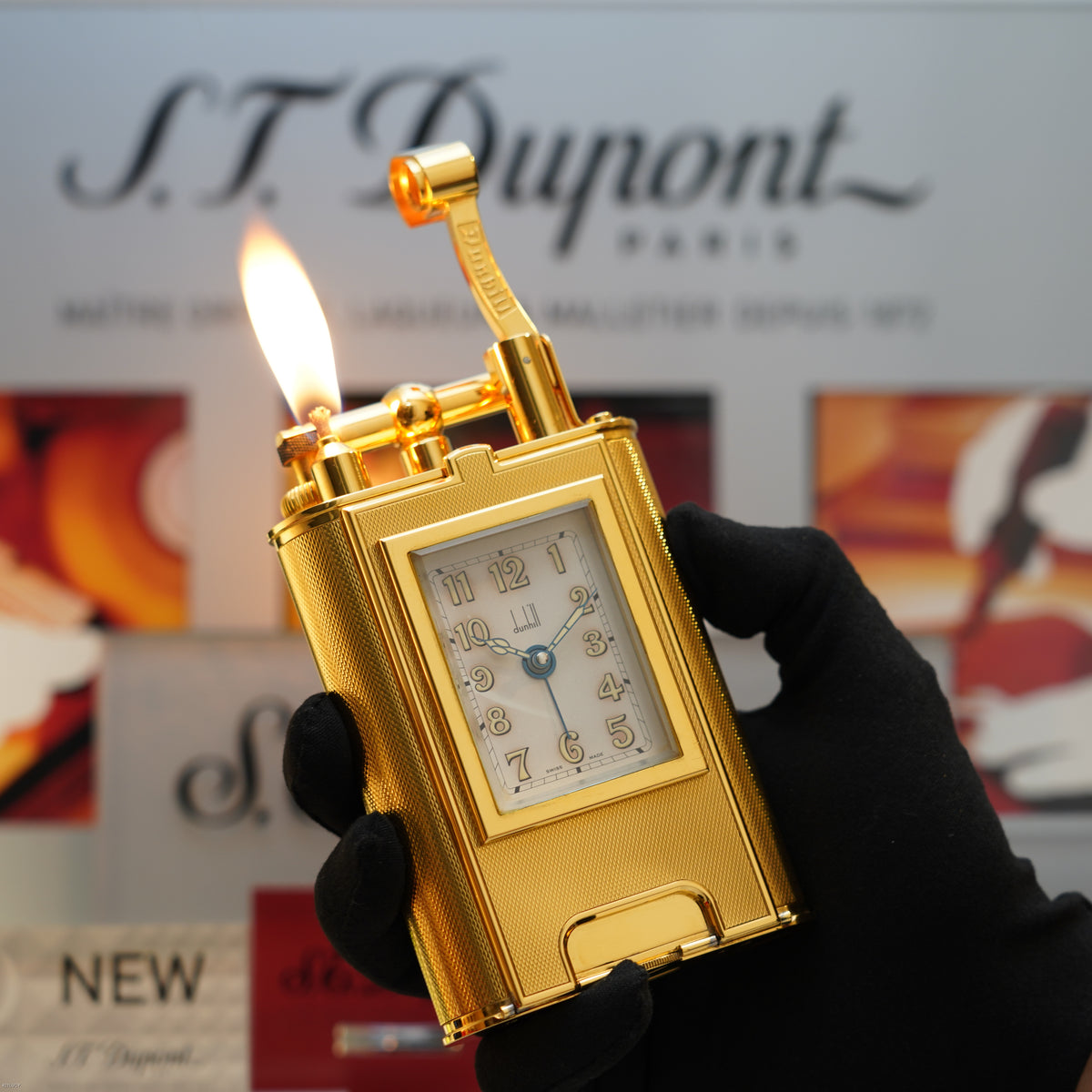 Vintage 1995 Dunhill Giant Table Lighter with Clock Heavy Gold Finish – Limited Edition No. 80 of 100