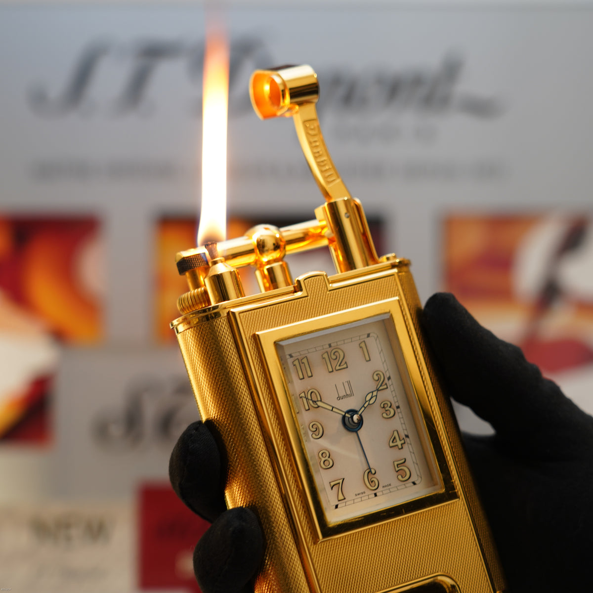 Vintage 1995 Dunhill Giant Table Lighter with Clock Heavy Gold Finish – Limited Edition No. 80 of 100