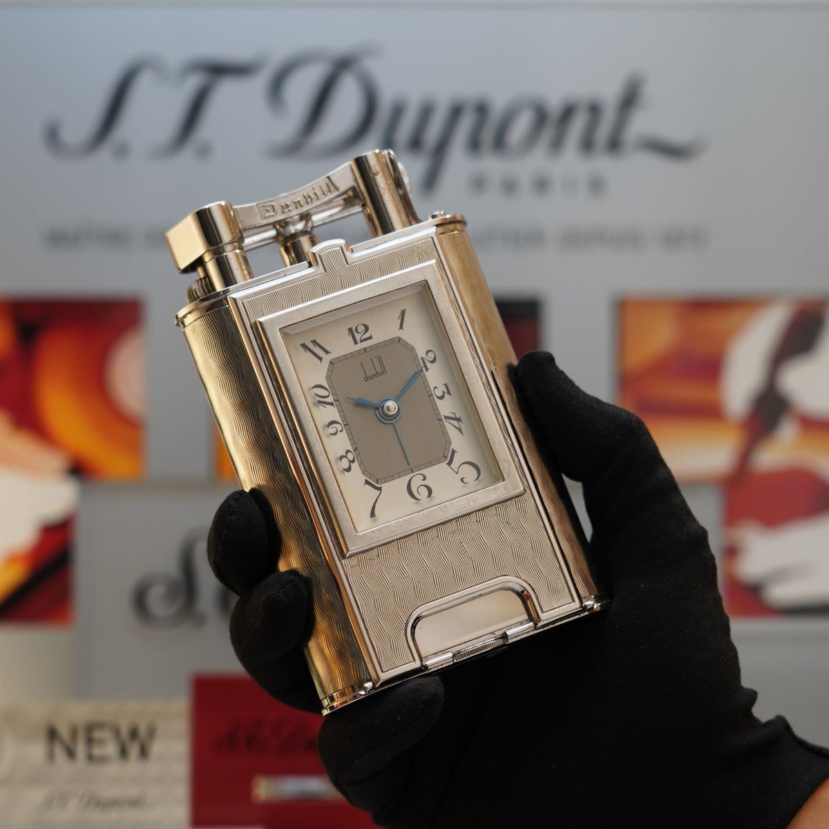 Vintage 1995 Dunhill Giant Charleston Palladium Finish Table Lighter with Clock – Limited Edition No. 194 of 200
