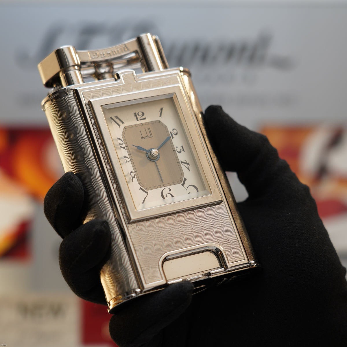 Vintage 1995 Dunhill Giant Charleston Palladium Finish Table Lighter with Clock – Limited Edition No. 194 of 200