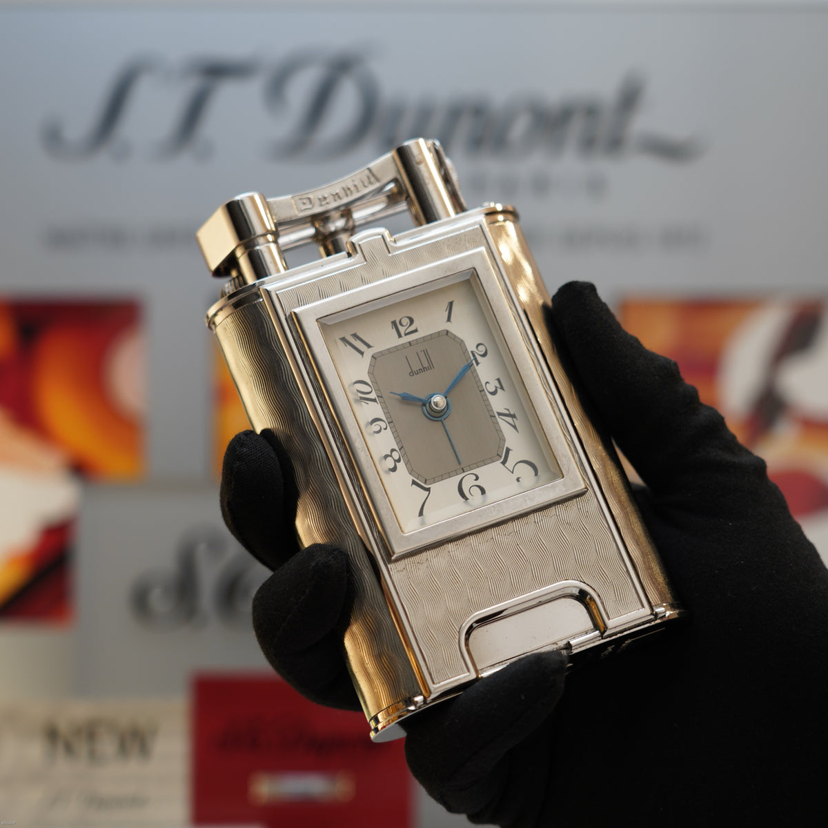 Vintage 1995 Dunhill Giant Charleston Palladium Finish Table Lighter with Clock – Limited Edition No. 194 of 200