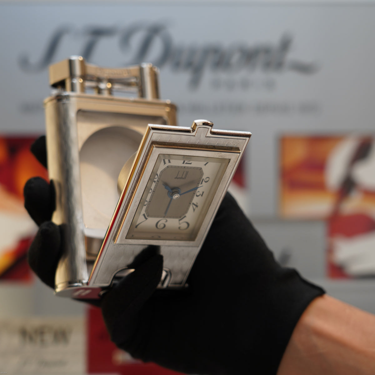 Vintage 1995 Dunhill Giant Charleston Palladium Finish Table Lighter with Clock – Limited Edition No. 194 of 200
