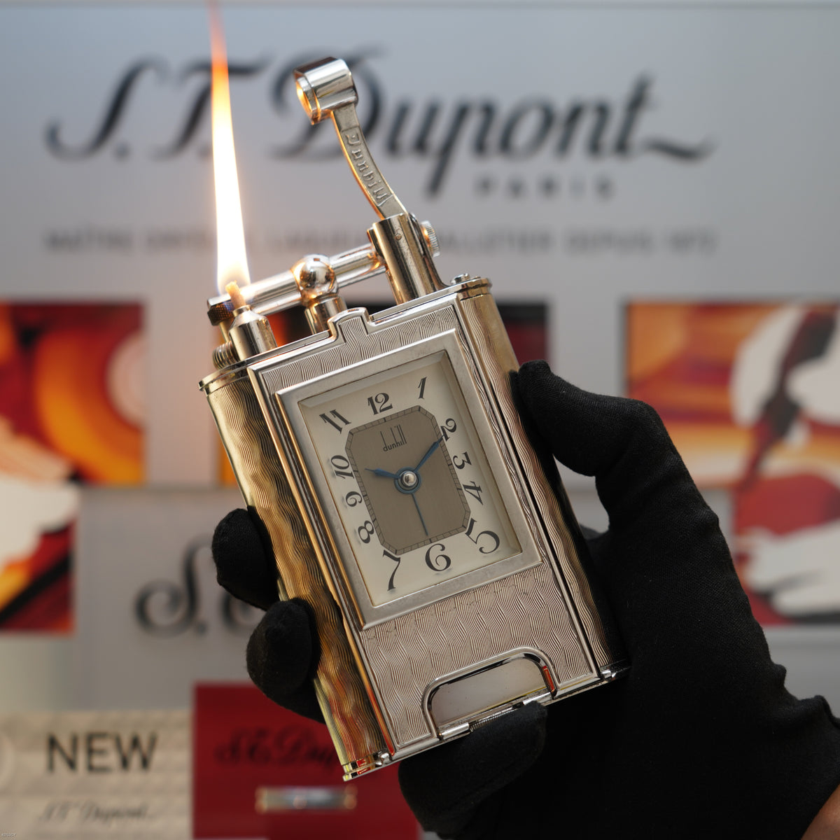 Vintage 1995 Dunhill Giant Charleston Palladium Finish Table Lighter with Clock – Limited Edition No. 194 of 200