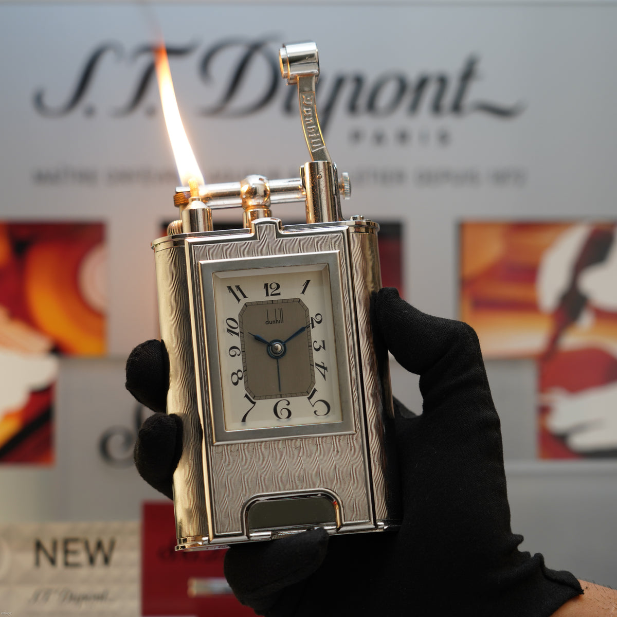 Vintage 1995 Dunhill Giant Charleston Palladium Finish Table Lighter with Clock – Limited Edition No. 194 of 200