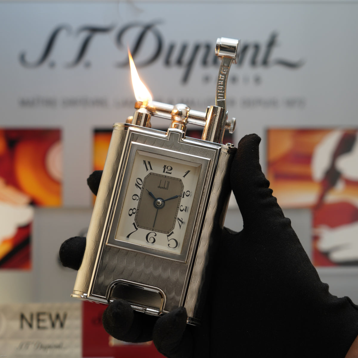Vintage 1995 Dunhill Giant Charleston Palladium Finish Table Lighter with Clock – Limited Edition No. 194 of 200