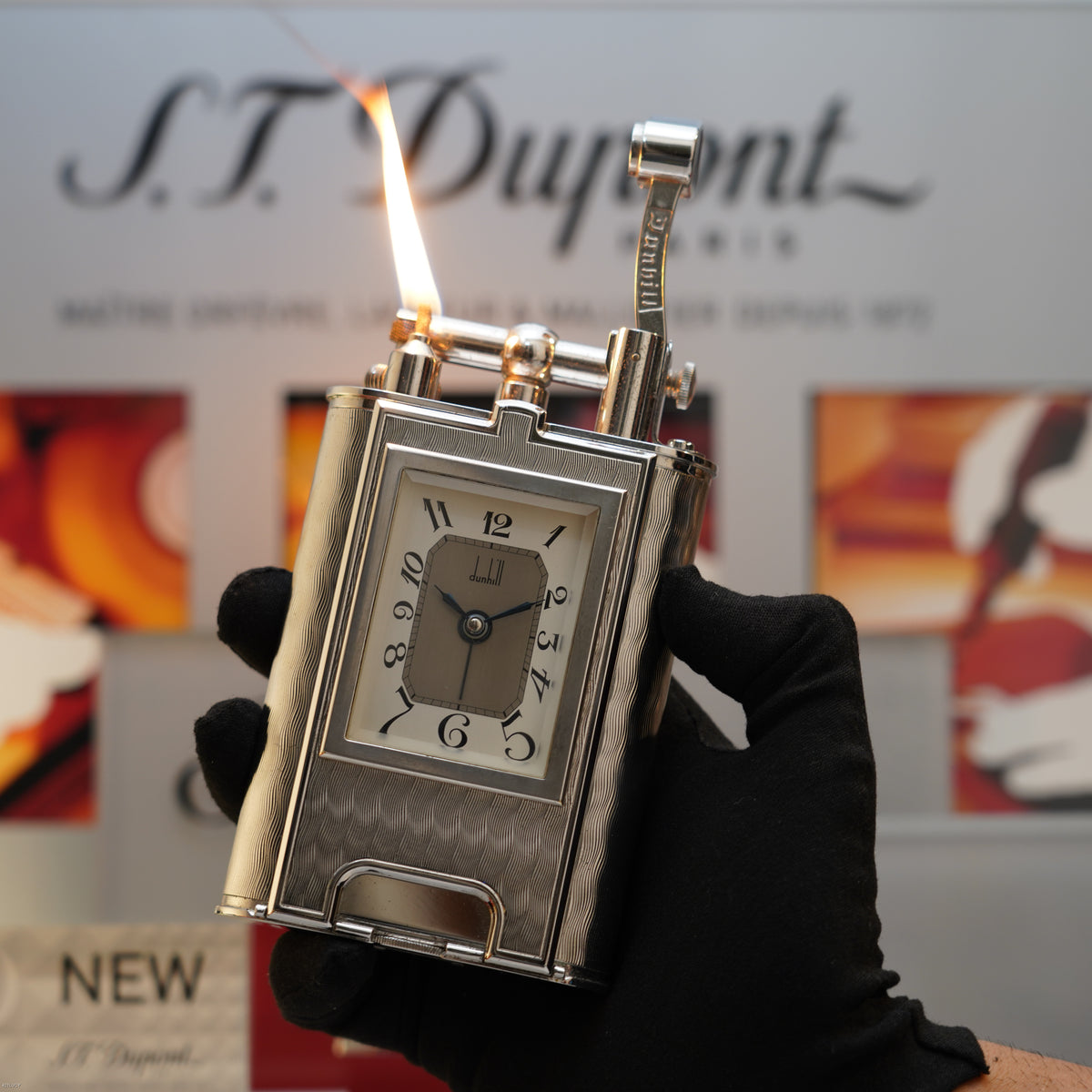 Vintage 1995 Dunhill Giant Charleston Palladium Finish Table Lighter with Clock – Limited Edition No. 194 of 200
