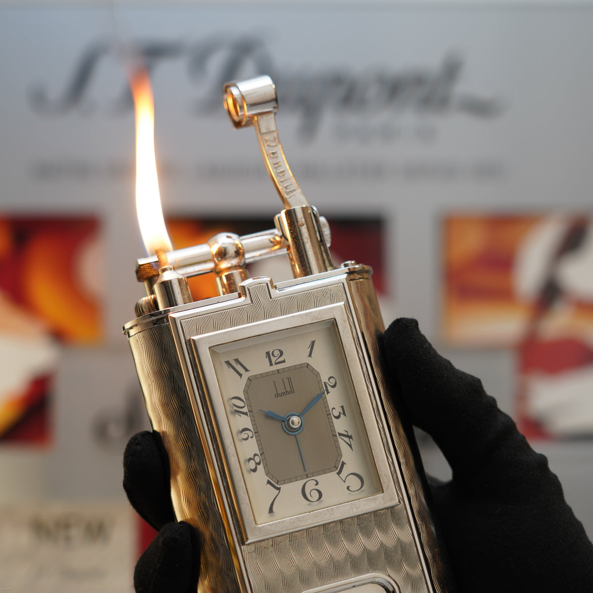 Vintage 1995 Dunhill Giant Charleston Palladium Finish Table Lighter with Clock – Limited Edition No. 194 of 200