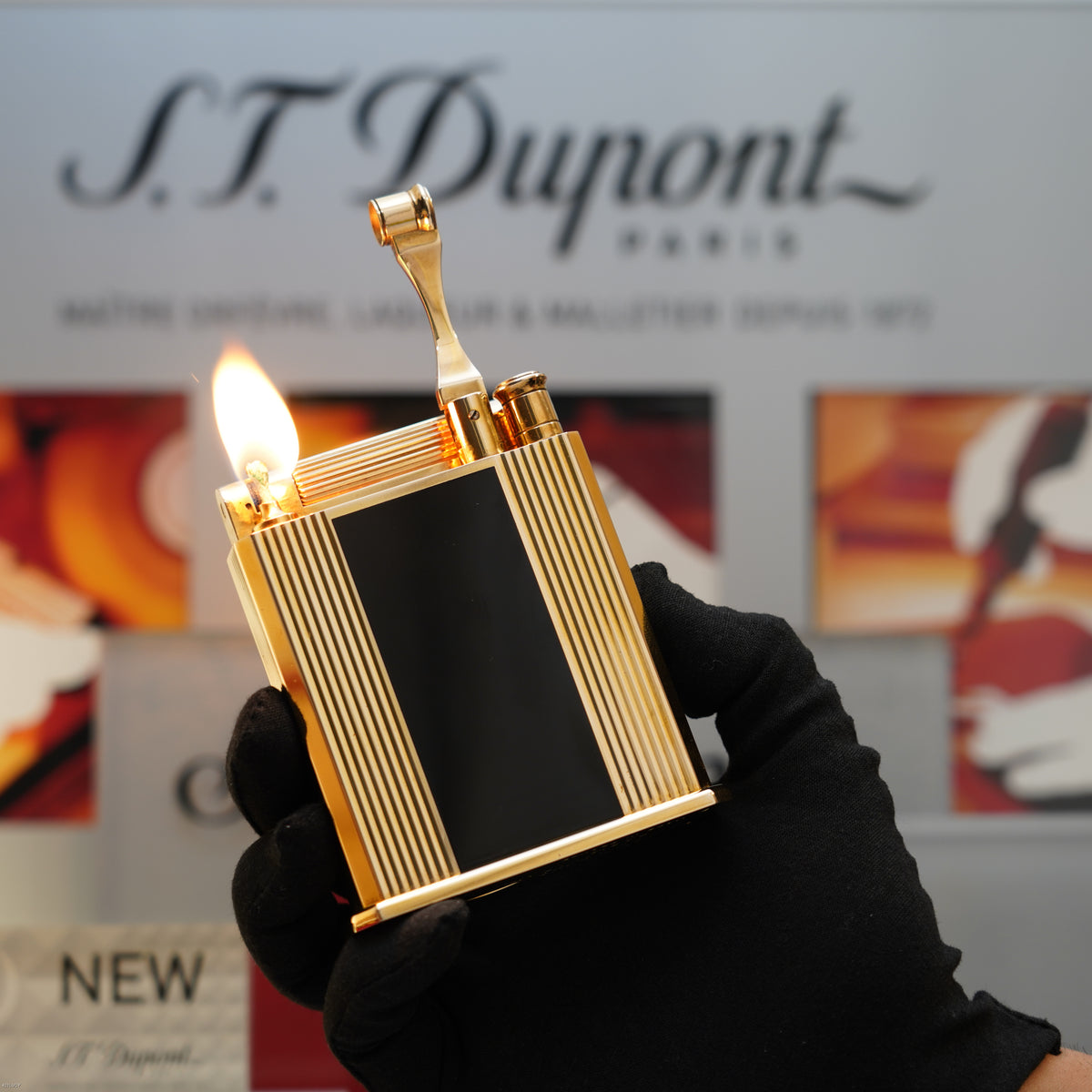 Vintage 1940 S.T. Dupont Jeroboam 18K Gold Finish & Black Lacquer Table Lighter – Benzine Fuel – Rare Collector’s Piece