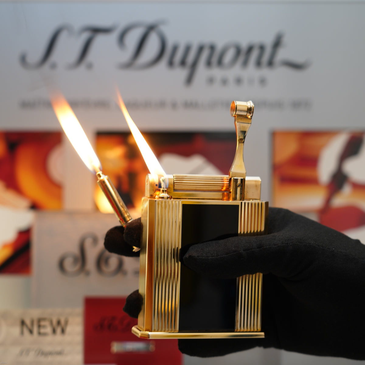 Vintage 1940 S.T. Dupont Jeroboam 18K Gold Finish & Black Lacquer Table Lighter – Benzine Fuel – Rare Collector’s Piece